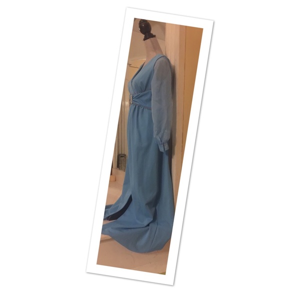 1960s Vintage Cinderella Blue Rhinestone Gown M - Picture 5 of 8